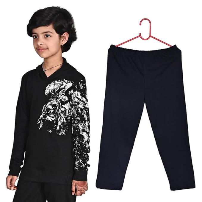 Stylish Boys' Black Hoodie and Pant Set with Bold Lion Print ? Trendy and Comfortable Outfit (13-14 Years) - Image 2