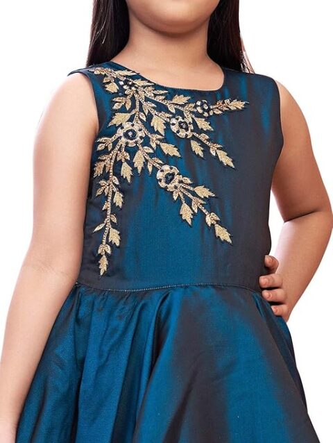 White Button Girl's Blue Foil A-Line Maxi Dress Gown