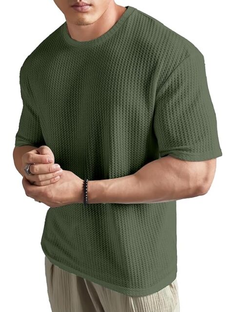 SHODOX Mens Solid Dotted Unique Design Oversized Tshirt for Men - Round Neck Loose Fit Drop Shoulder Mens T-Shirt