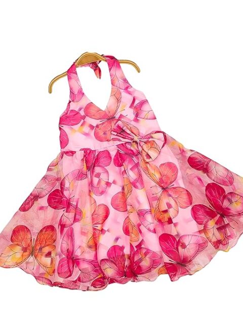 ZillyMilly Girls Butterfly Print Pink Frock for Girls - Baby Girl's Party & Western Knee-Length Frock for Girl's - Casual Dress 1-6 Years Kids