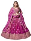 ADHIA Women's Tissue Silk Embroidery Work Lehenga Choli With Dupatta Set (Standard, Magenta, Large)