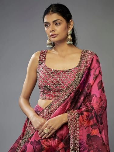 JIHU CULTURE Pink Organza Zari Sequence Embroidery Work Semi-Sttiched Lehenga Choli Set For Women - Image 5