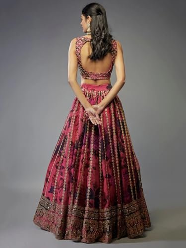 JIHU CULTURE Pink Organza Zari Sequence Embroidery Work Semi-Sttiched Lehenga Choli Set For Women - Image 4