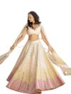 Generic Women's Faux Georgette Fabric In Lehenga ,Choli & In Dupatta Semi-Stitched Lehenga Choli Cream Free Size