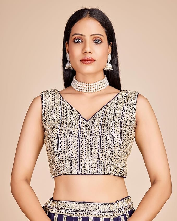 Women's Sequins Zari Embroidered Pure Georgette Lehenga Choli With Dupatta Indian Style Designer Wedding Events Party (BLUE) - Image 3