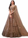 Zeel Clothing Women's Threads Sequins Embroidered Soft Net Semi-Stitched Lehenga Choli With Dupatta (5110-Brown-Wedding-Stylish-Lehenga-Choli-New; Free Size)