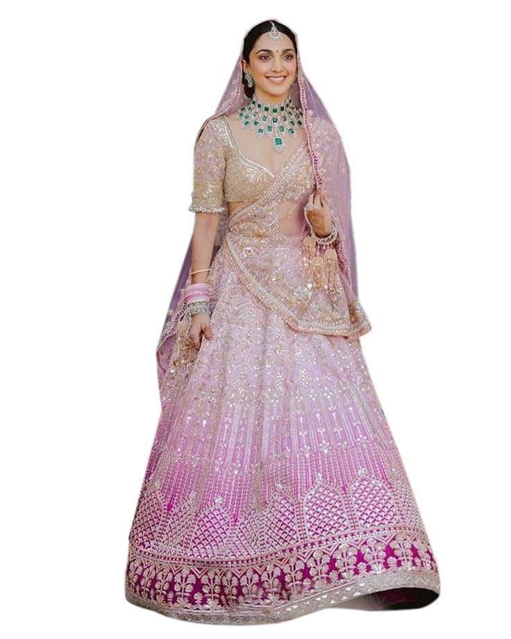 TRENDMALLS Women's Satin Embroidery Bridal Lehenga Choli With Net Dupatta (L148-Pink, Semi stitched)