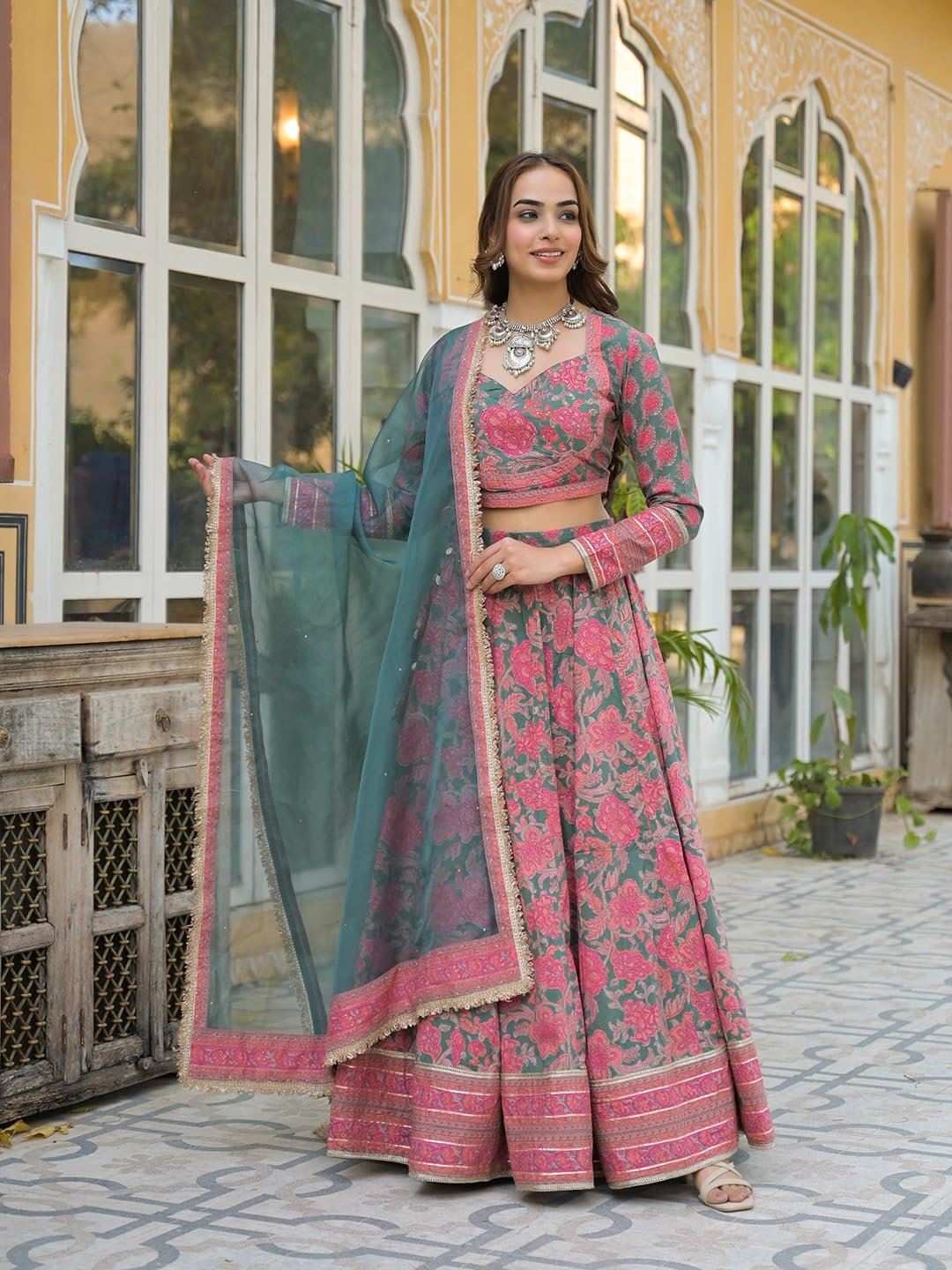 Divena Green Printed Cotton Lehenga with Choli and Dupatta - Image 5