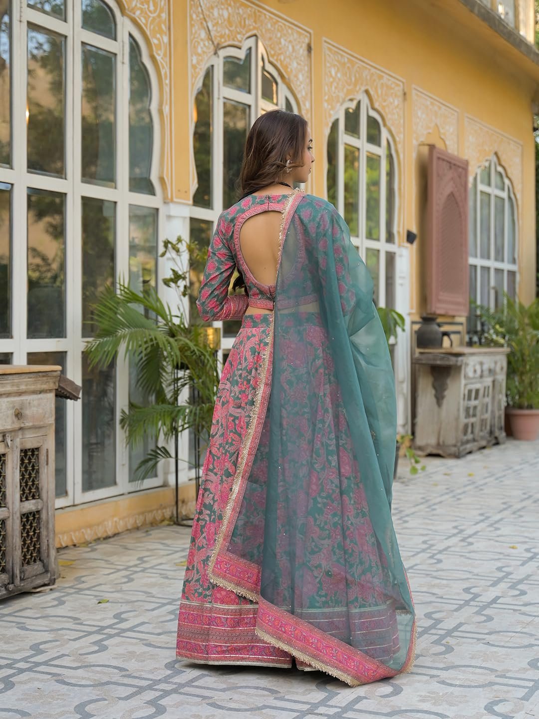 Divena Green Printed Cotton Lehenga with Choli and Dupatta - Image 9