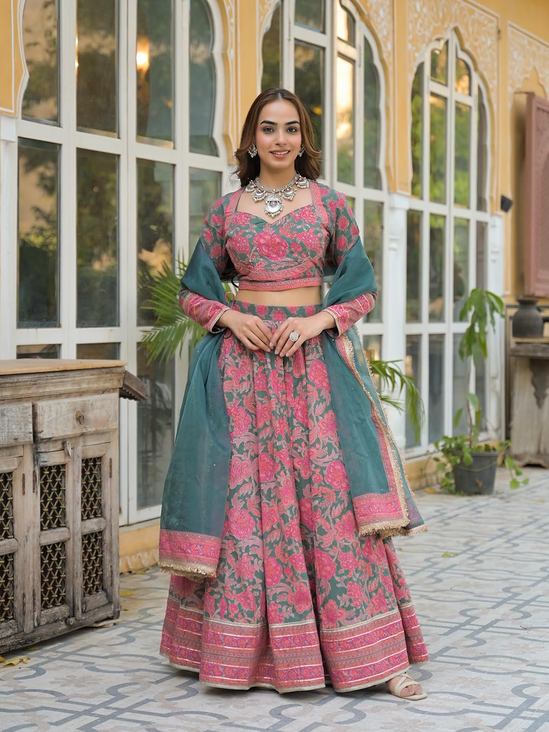Divena Green Printed Cotton Lehenga with Choli and Dupatta - Image 4
