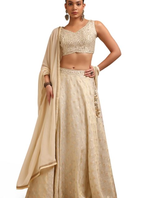 Soch Women's Brocade Lehenga Choli Set (OWS5CD21774_Off White_XL)