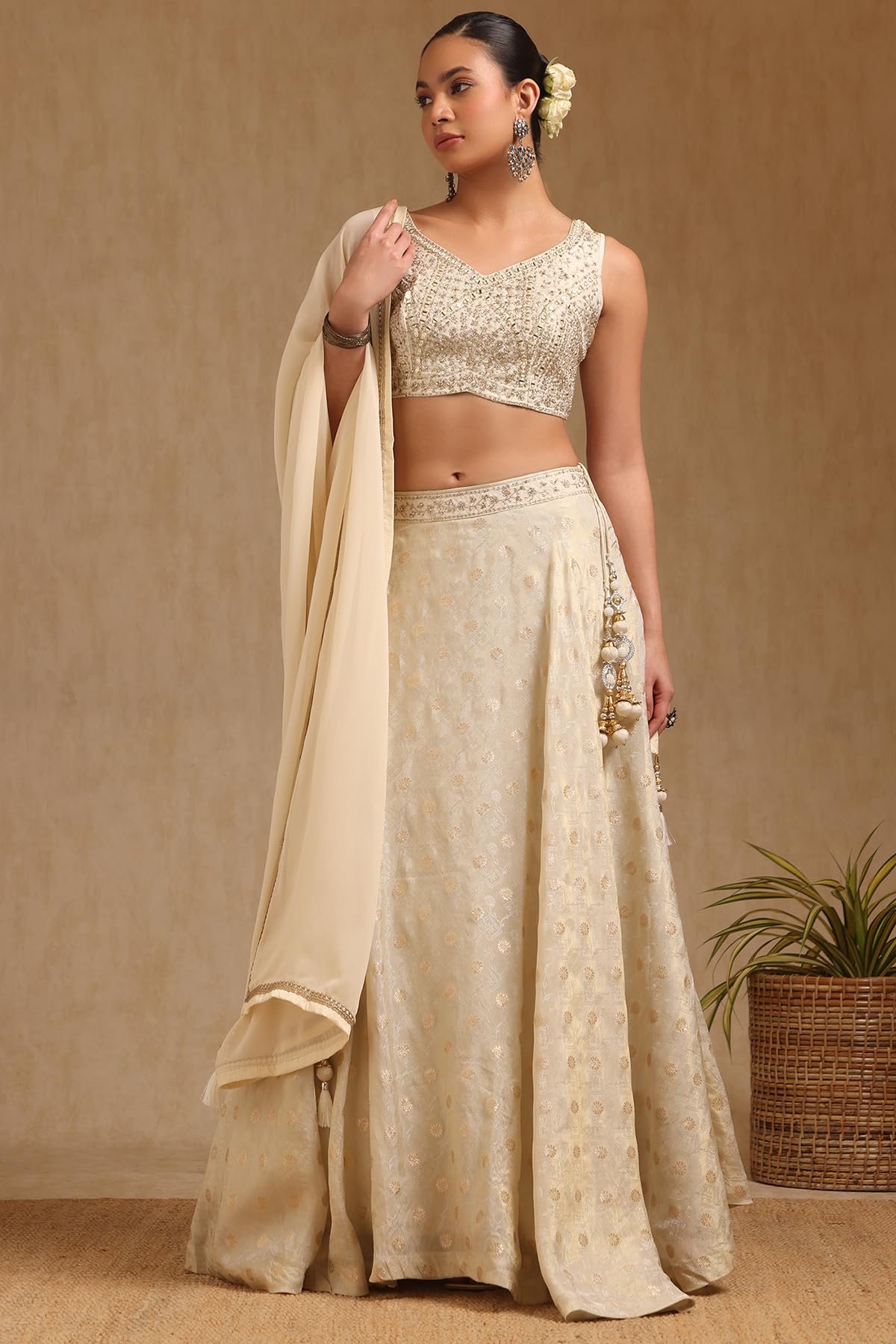 Soch Women's Brocade Lehenga Choli Set (OWS5CD21774_Off White_XL) - Image 7