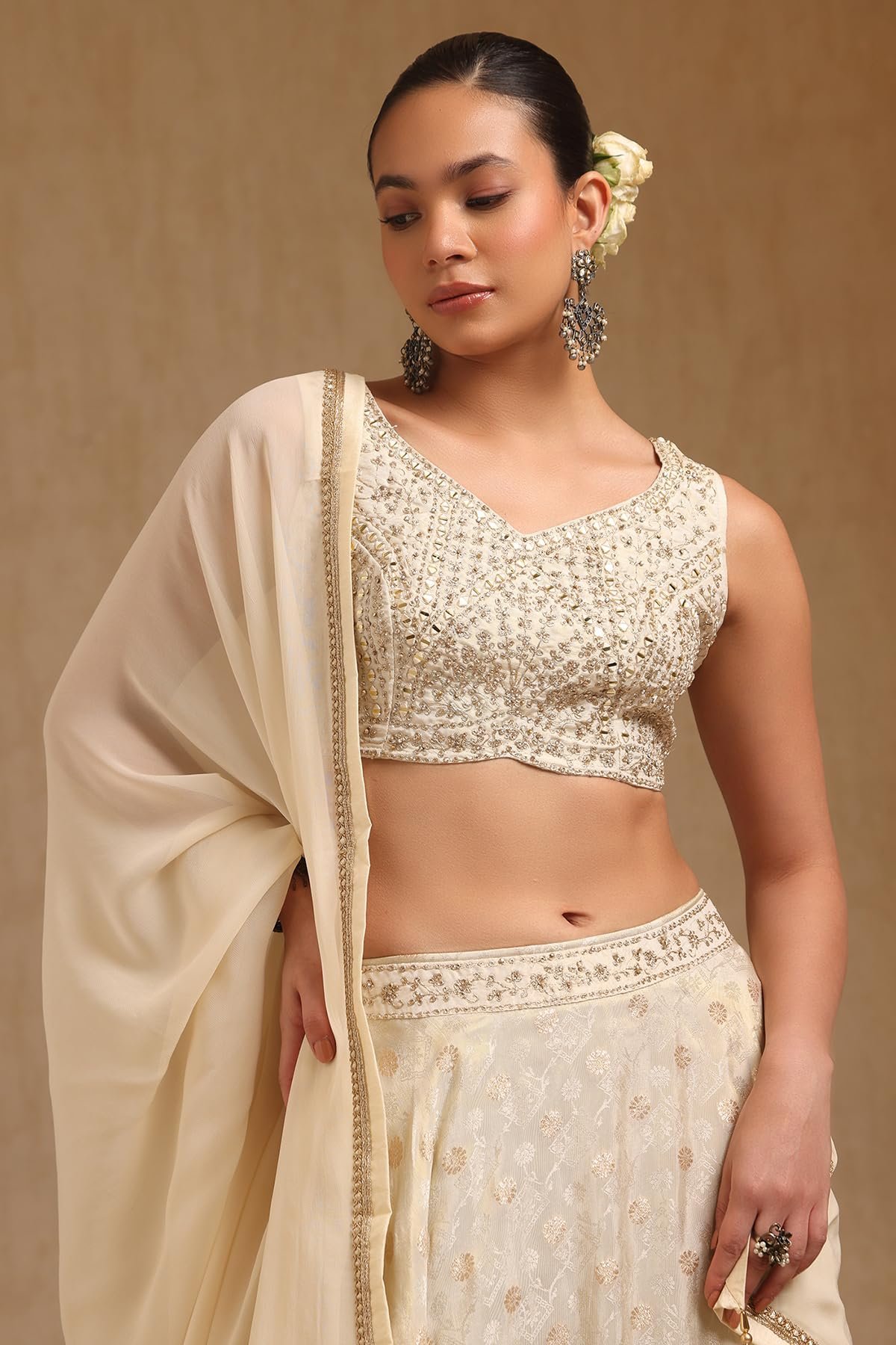 Soch Women's Brocade Lehenga Choli Set (OWS5CD21774_Off White_XL) - Image 4