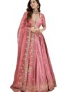TRENDMALLS Women's Satin Embroidery Lehenga Choli With Dupatta (L257-Darkpeach, Semi stitched)