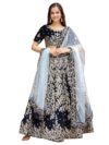 Zeel Clothing Women Velvet Dress Material Navy Blue Zari and Diamond Work Semi-Stitched Lehenga Choli (7707-Blue-Wedding-Bridal--Lehenga-Choli, Free Size) (Blue), Customizable Length
