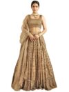 TRENDMALLS Women's Net Embroidery Lehenga Choli With Net Dupatta (L144-Gold, Semi stitched)