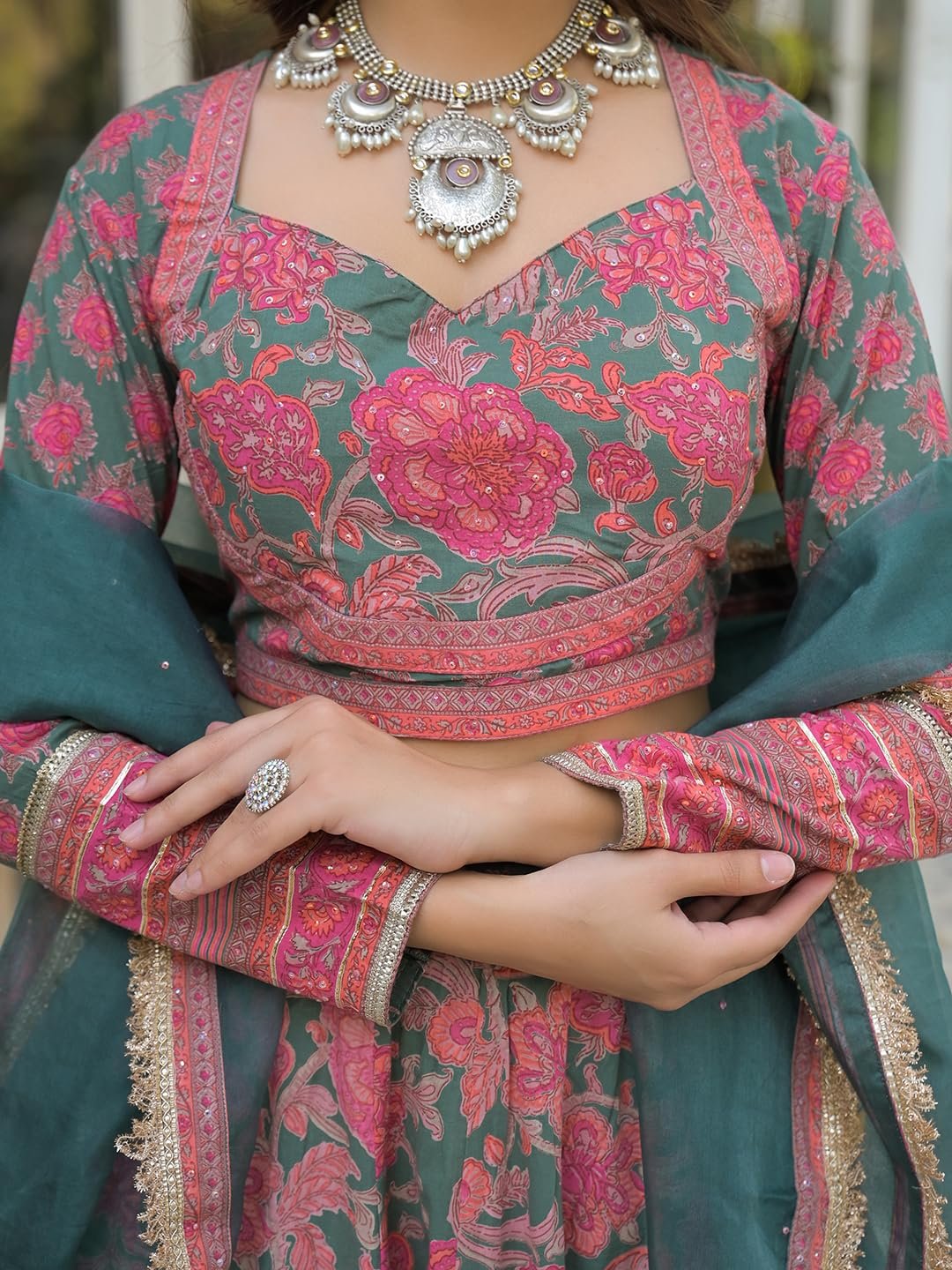 Divena Green Printed Cotton Lehenga with Choli and Dupatta - Image 6