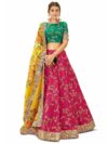 Zeel Clothing Women's Art Silk Semi-Stitched New Lehenga Choli with Dupatta (7425-Pink-Wedding-Bridal-Latest-New; Free Size) (Pink-Green)