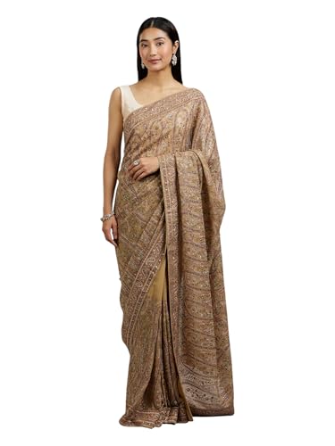 MOHEY Women's Georgette Thread & Stone Work Saree with Blouse Piece(Beige)
