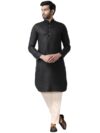 KISAH Men's Cotton Blend Long Sleeves Regular Fit Solid Black Kurta Trousers Set (36)
