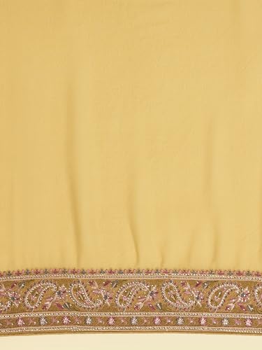 MOHEY Women's Georgette Thread & Stone Work Saree with Blouse Piece(Beige) - Image 2
