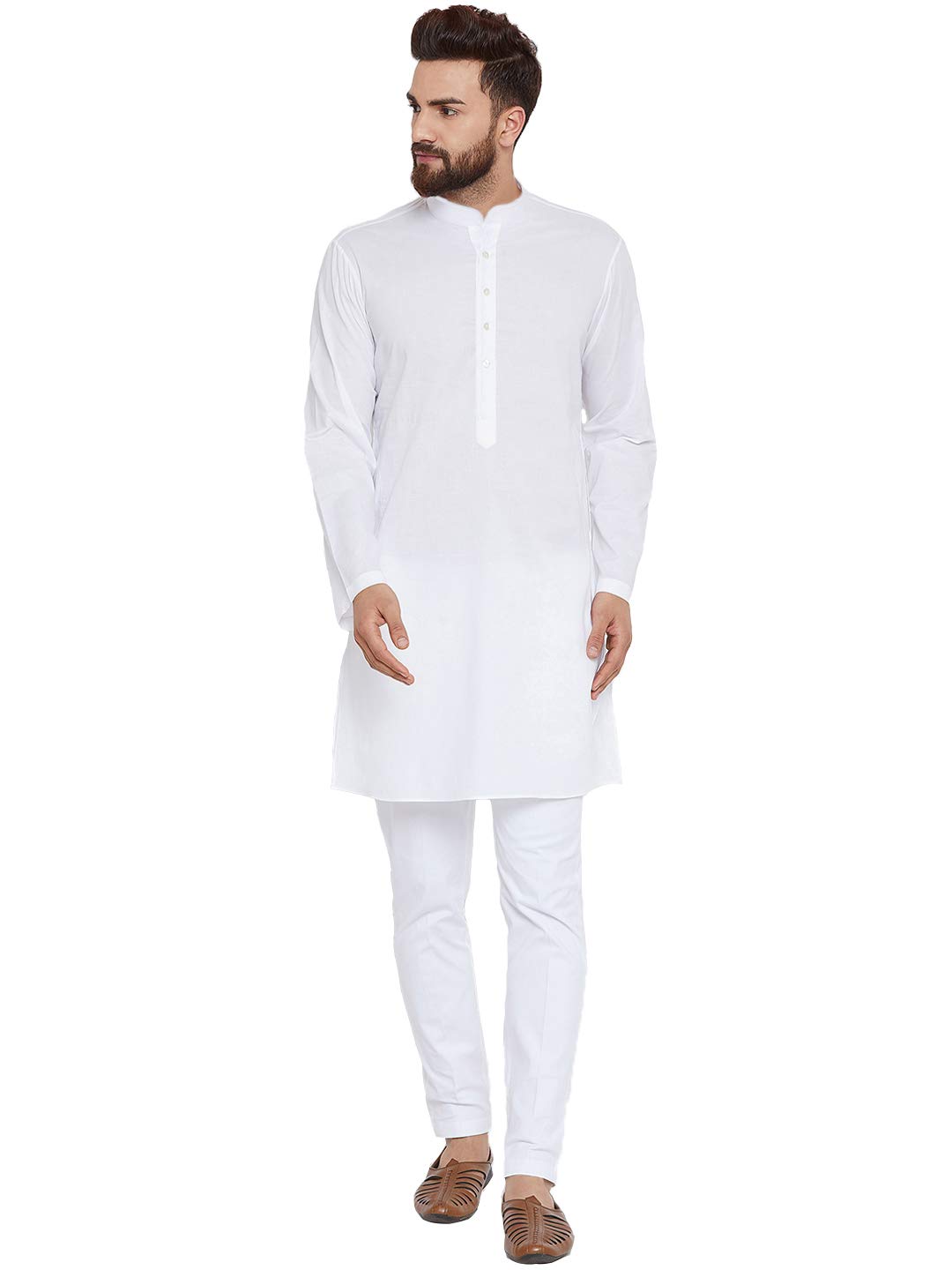 Vastraa Fusion Men's Cotton Solid Kurta Pajama Set (VS1111-46_White_XXX-Large)