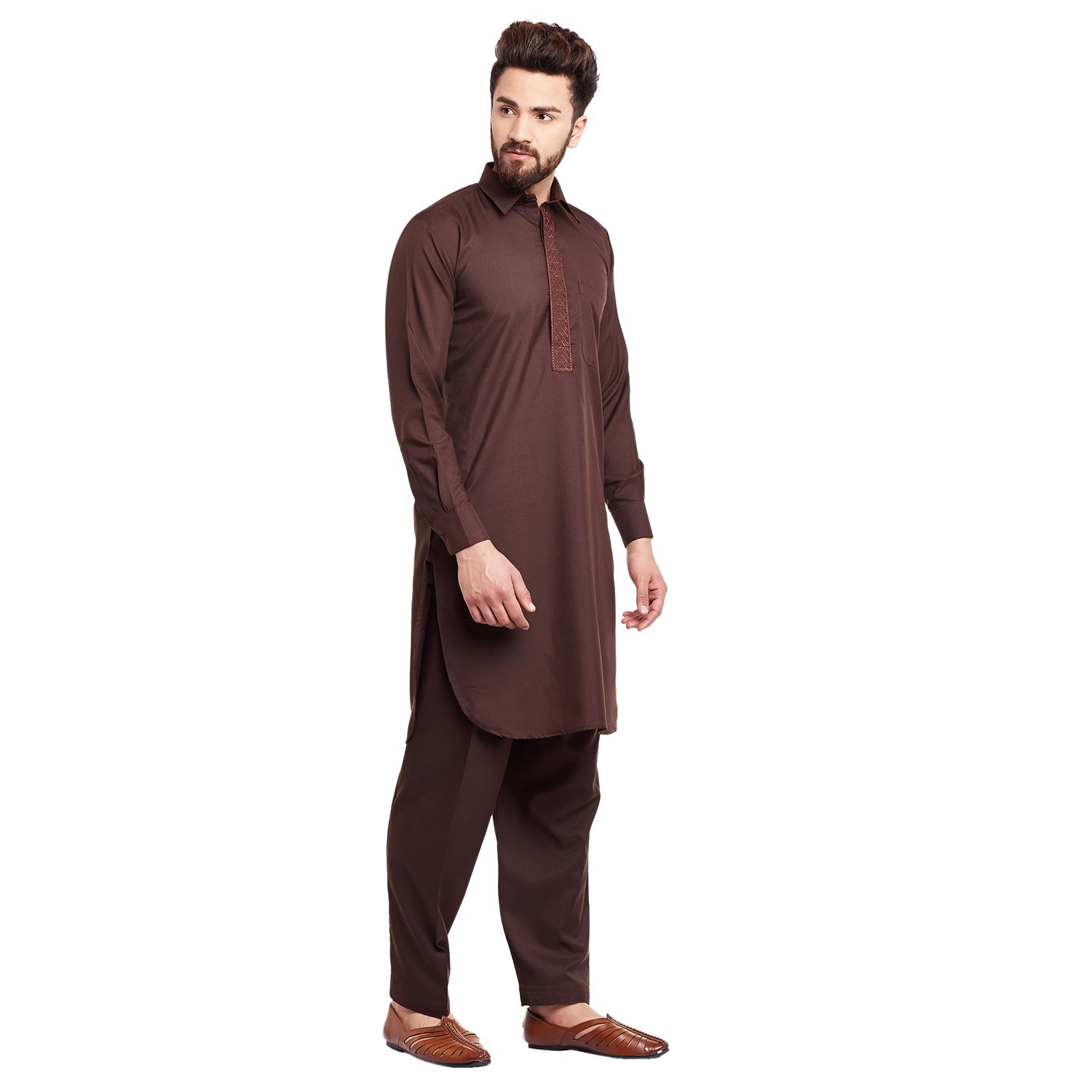 SOJANYA (Since 1958 Men's Chocolate Brown Cotton Blend Pathani Kurta Salwar - Image 6
