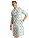 Shvaas By Vastramay Men's Aqua Cotton Knee Length Kurta - L_VSHVMK195_40