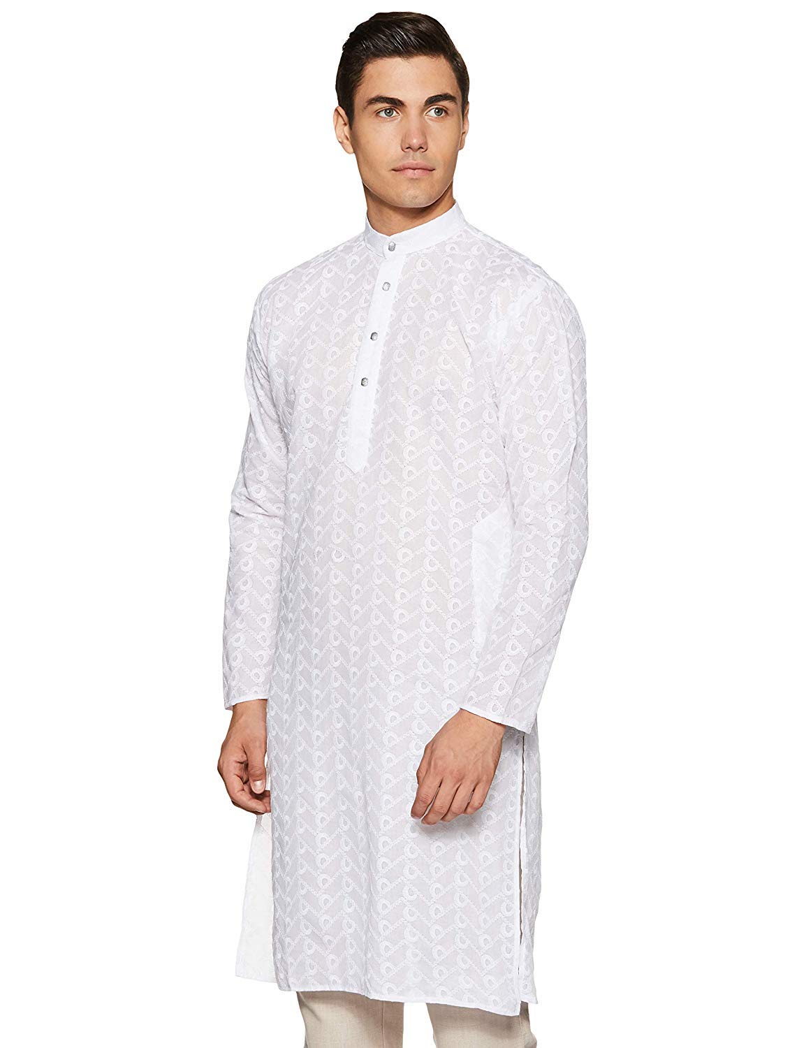 Royal Kurta Men's Cotton A-Line Kurta (Chikan-Kurta_White_44) - Image 4