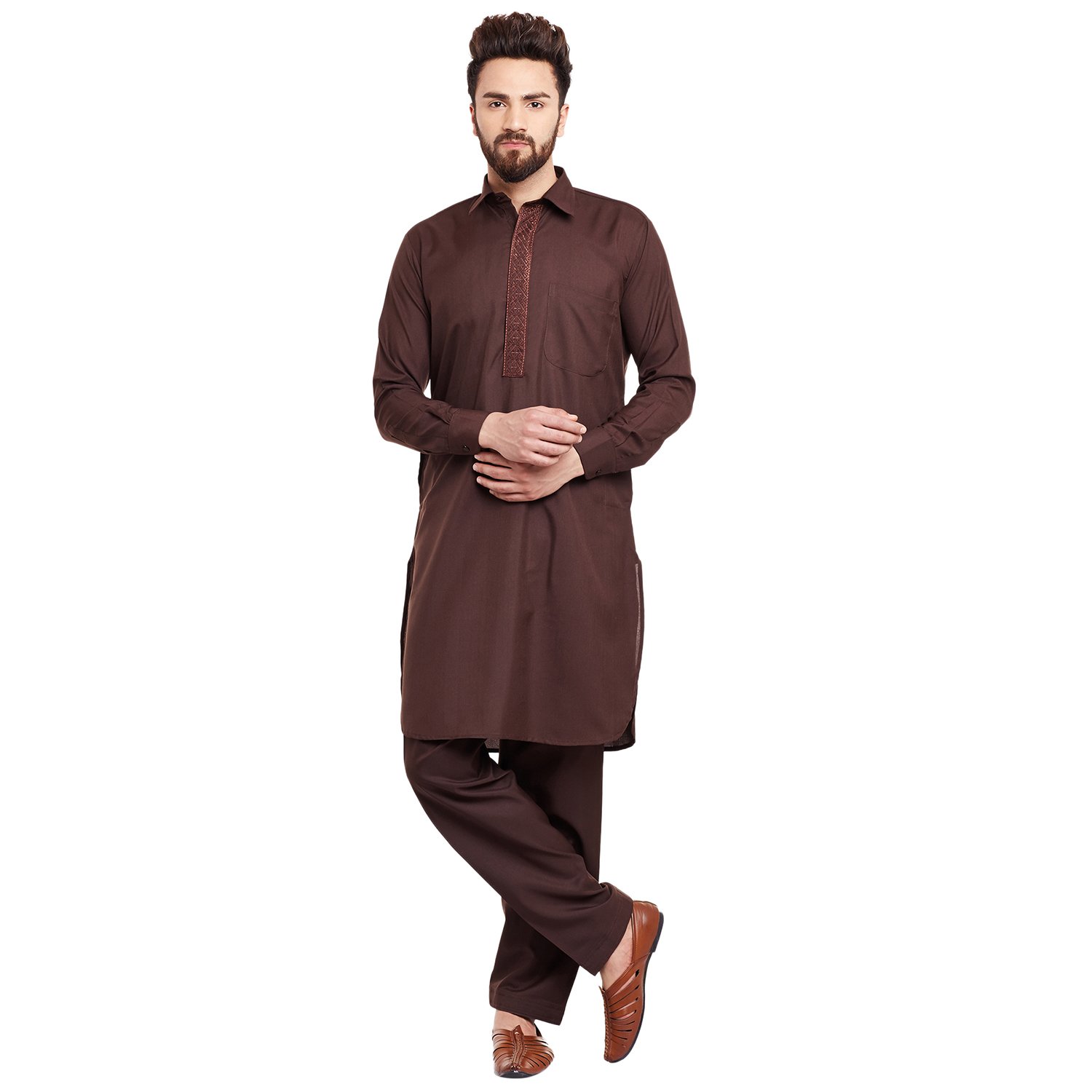SOJANYA (Since 1958 Men's Chocolate Brown Cotton Blend Pathani Kurta Salwar