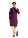 Manyavar Men's Viscose Blend Jacquard Embroidered Kurta Pyjama Set (Purple,M)