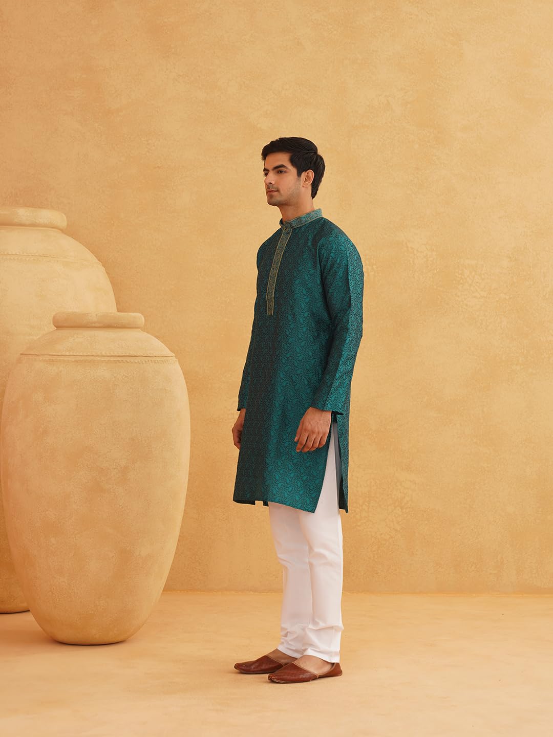 SOJANYA (Since 1958 Men's Jacquard Silk Kurta & Churidaar Pyjama - Image 8