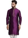 Royal Kurta Men's Silk Blend Black Color only Long Kurta with Neck Embroidery (40, Purple)
