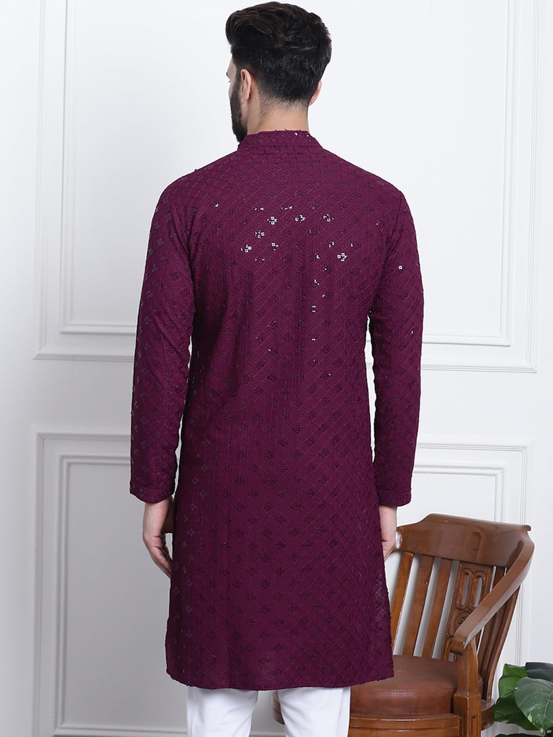 SOJANYA (Since 1958 Men's Pure Cotton Purple Sequence Only Long Kurta - Image 5
