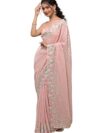 TRENDMALLS Women's Georgette Embroidery Sequence Work Saree With Unstitched Blouse Piece (K1100-Pink)
