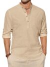 Vida Loca Beige Color Men Solid Cotton Blend Straight Kurta Shirt, Regular Fit