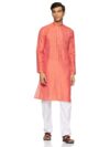 Manyavar Men's Blended Kurta & Pyjama Set, Orange - (SDES204-318), Medium/38
