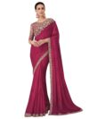 AKHILAM Women's Pink Pure Chiffon Embellished Saree With Unstitched Blouse (SNDLWOD1312_TFH)