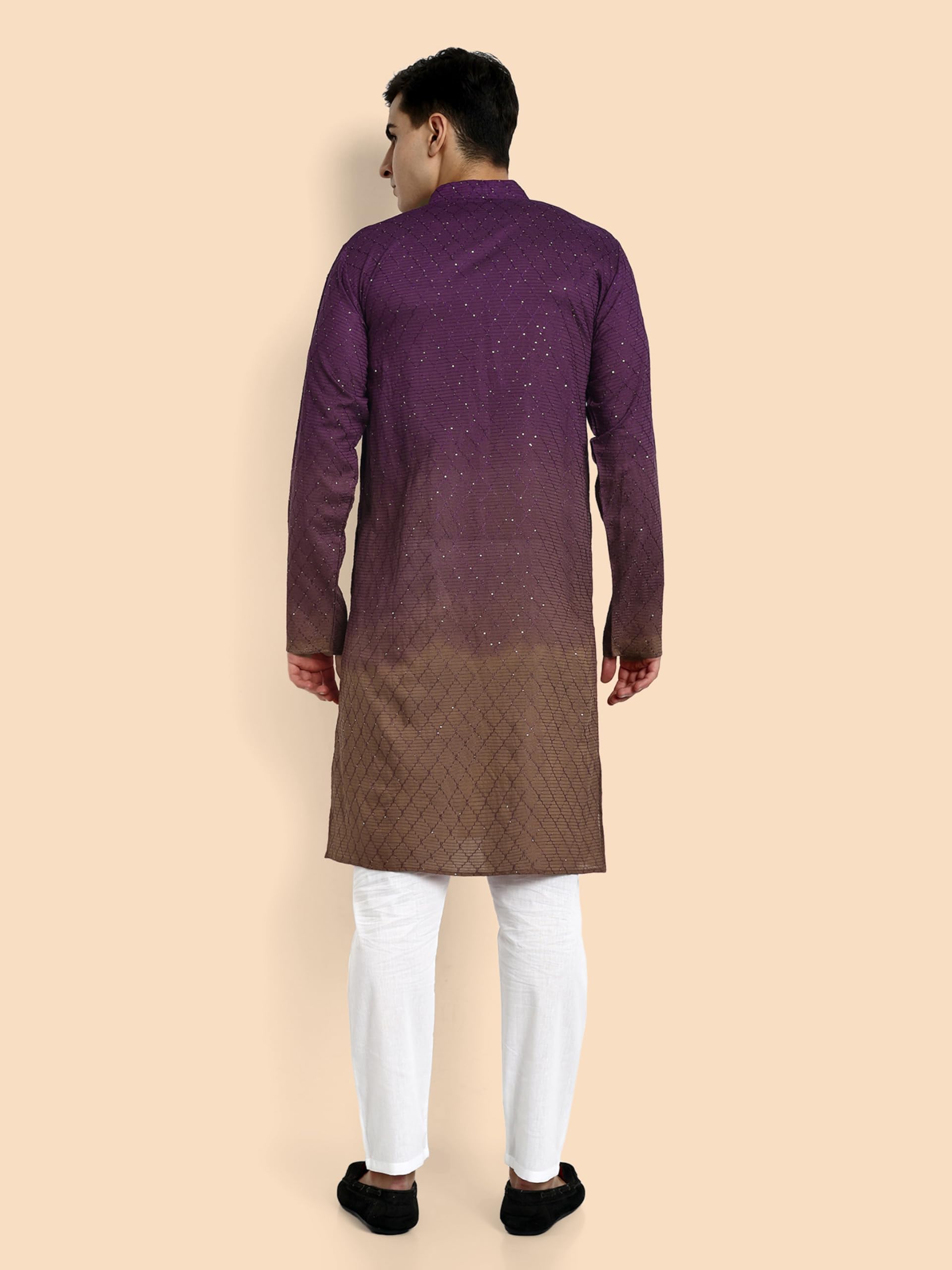 Vardha Men's Cotton Chikankari Embroidered and Sequence Full Sleeve Knee Length Casual Kurta for All Occations Like Wedding, Office & Events (MK_39_M_LK) - Image 6