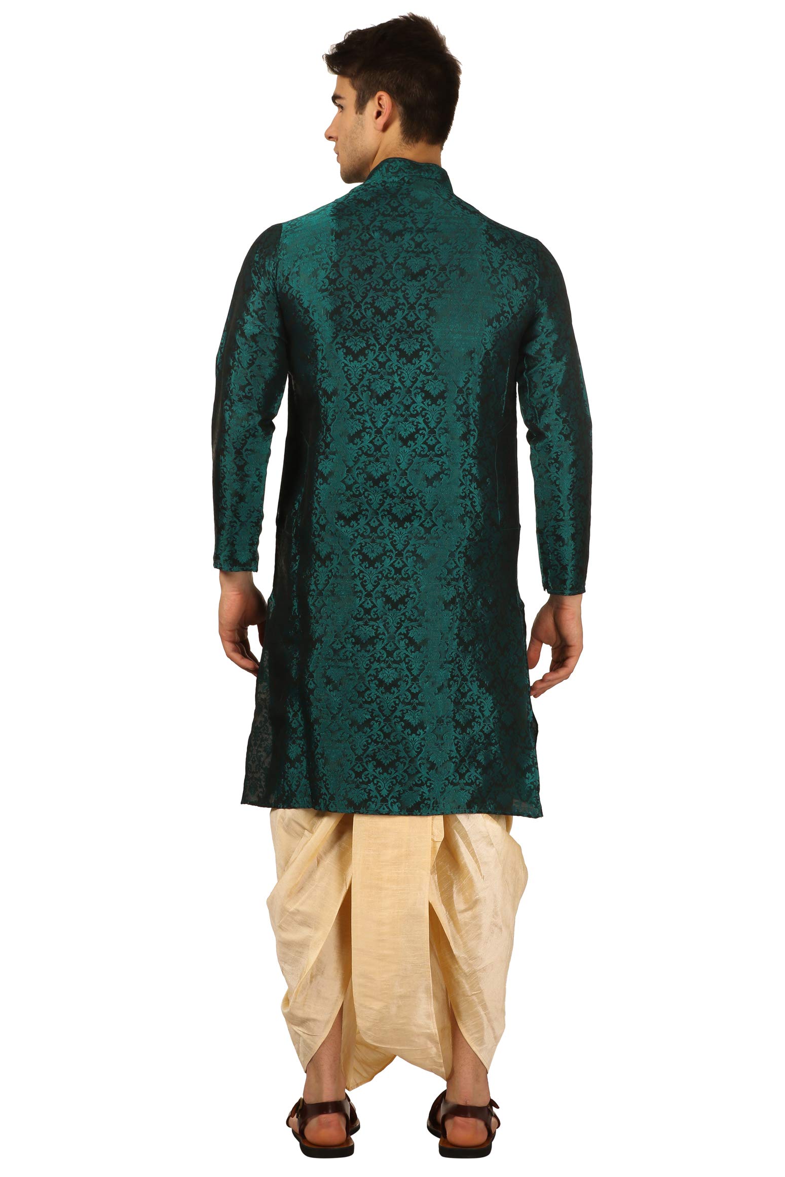 Royal Kurta Mens Jacquard Silk Printed Kurta And Dhoti Pant (40, Green) - Image 4