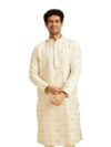 DIWAS BY MANYAVAR Men's Brocade | Jacquard Weave Kurta (Cream,XXXL)