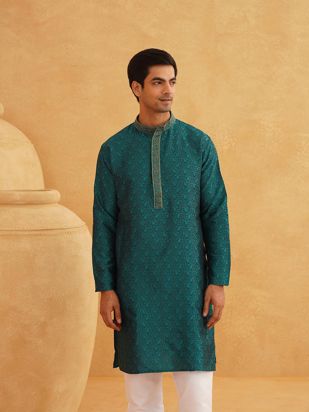 SOJANYA (Since 1958 Men's Jacquard Silk Kurta & Churidaar Pyjama - Image 2