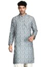 Sanwara Dapper & Dazzling Men's Printed Sky Blue Golden Zari Touch Up Trendy Wear Cotton Kurta (36)