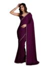 TRENDMALLS Women's Satin Silk Siroski Zarkan Work Saree with Unstitch Blouse Piece (K1102-Purple)