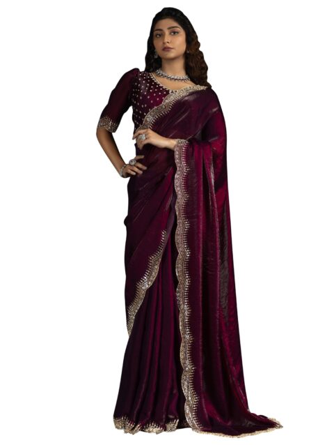 SAREE MALL Women's Purple Satin Silk Beads & Stones Saree With Unstitched Blouse Piece (MORPNKH1050A_MK)