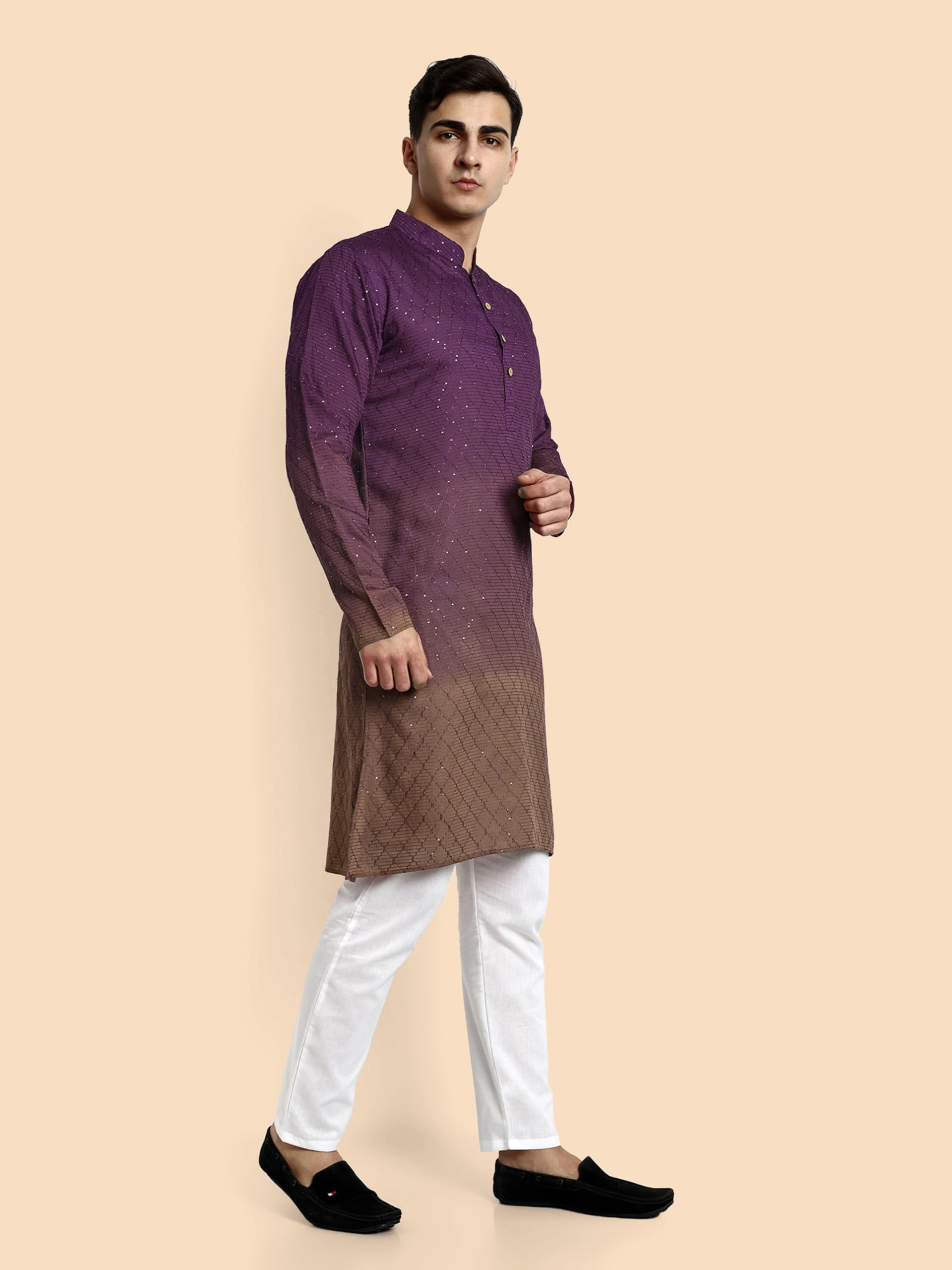Vardha Men's Cotton Chikankari Embroidered and Sequence Full Sleeve Knee Length Casual Kurta for All Occations Like Wedding, Office & Events (MK_39_M_LK) - Image 7