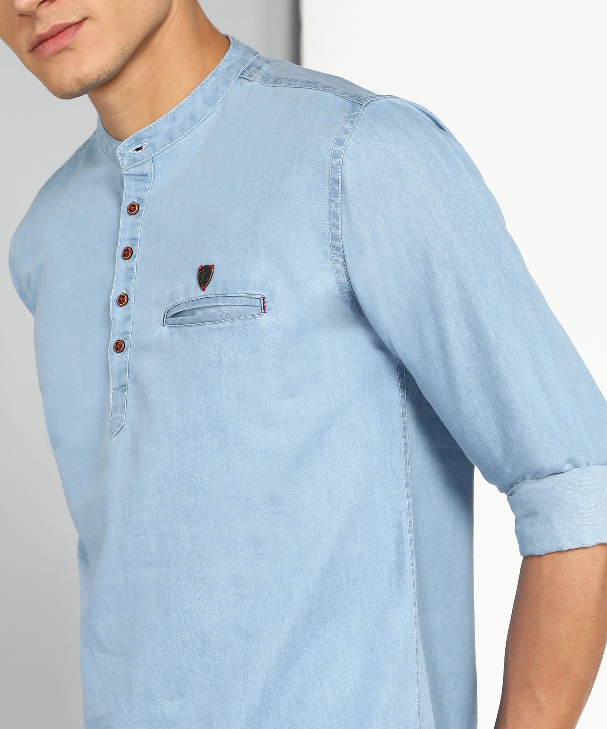 Kuons Avenue Men's Denim Casual Short Kurta (KACLFS1169Y-L_Icewash Blue_Large) - Image 3