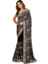 TRENDMALLS Women's Georgette Multi Colour Resham Thread Embroidery with Siroski work Saree with Unstitched Blouse Piece