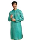 DIWAS BY MANYAVAR Men's Art Silk Self Design Kurta (Turquoise Blue,L)