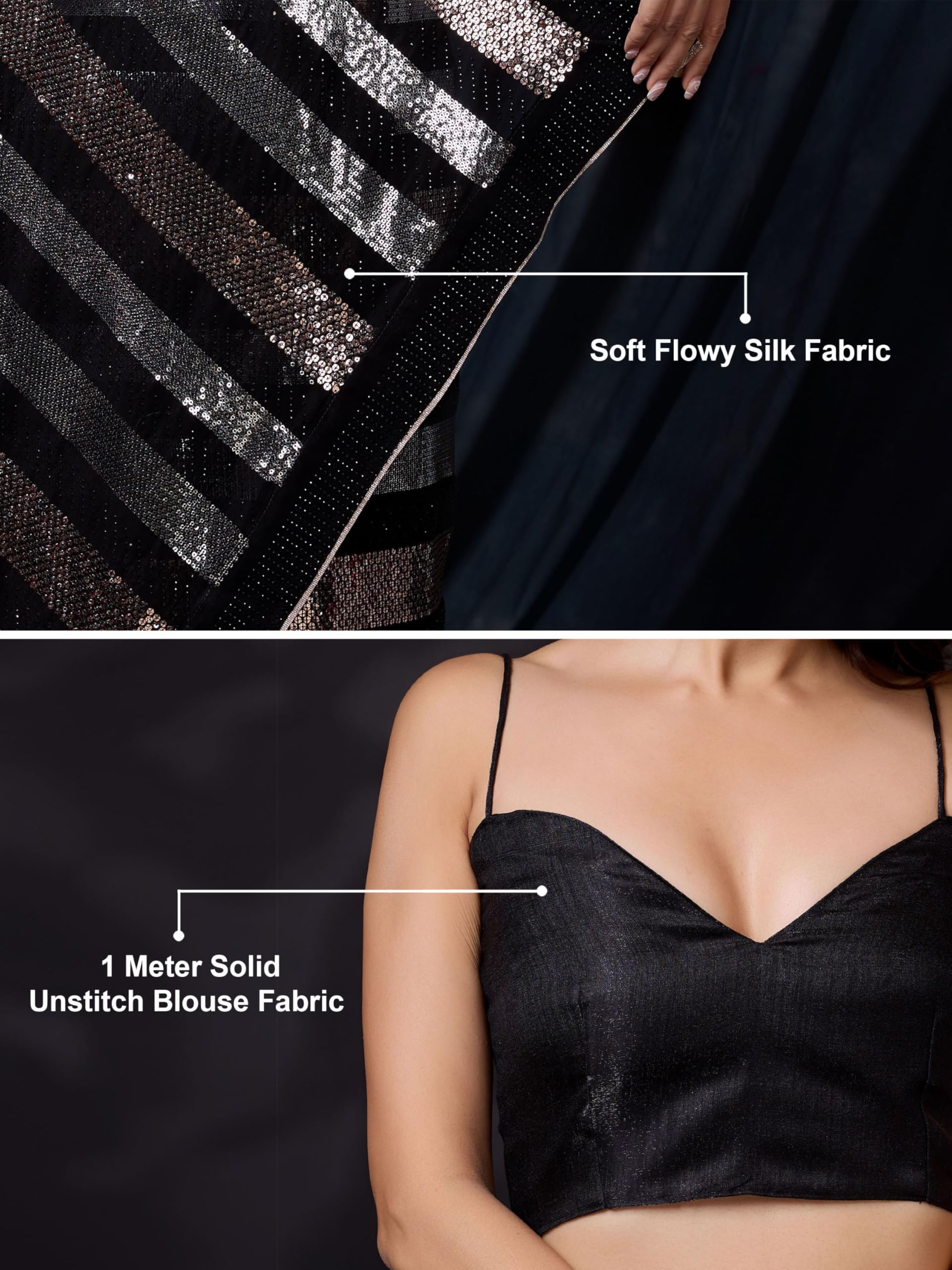 TRENDMALLS Women's Silk Sequins Work Saree with Blouse Piece (K1111-Black-Wedding-Party) - Image 4